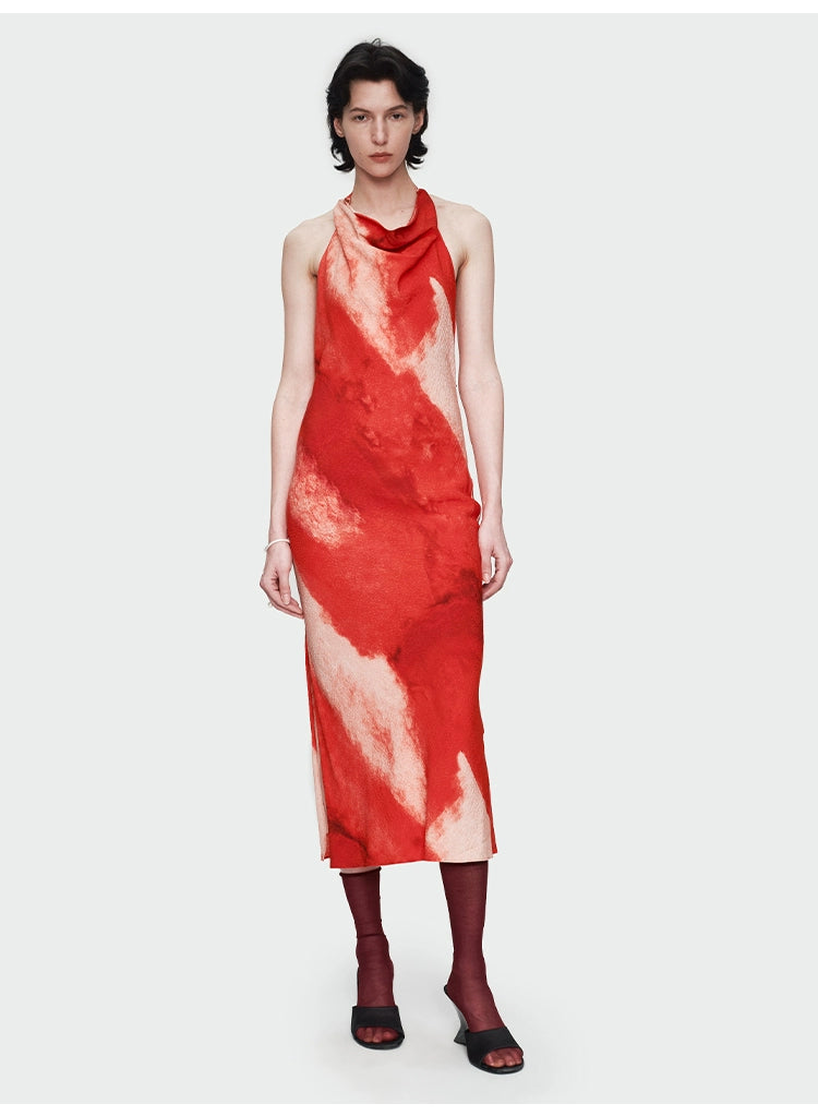 Red Print Backless Dress