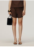 Solid Brown Loose Shorts