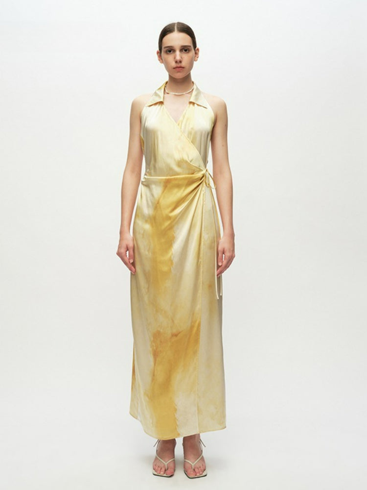 Yellow Printed Halter Dress