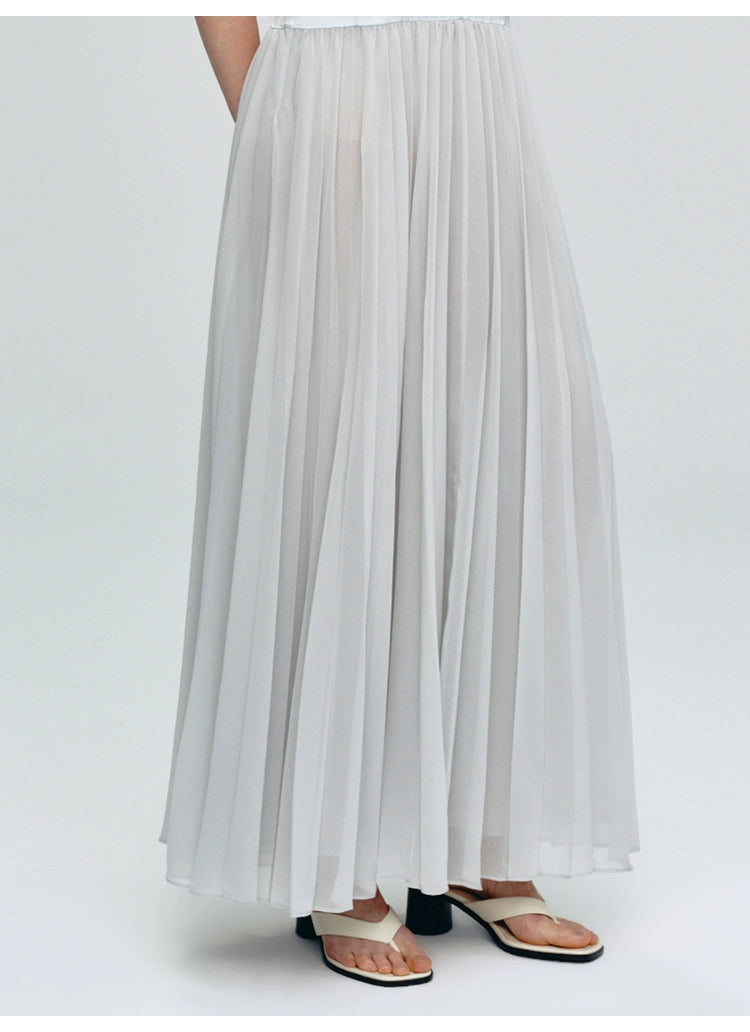 Sky Blue Pleated V Neck Maxi Dress