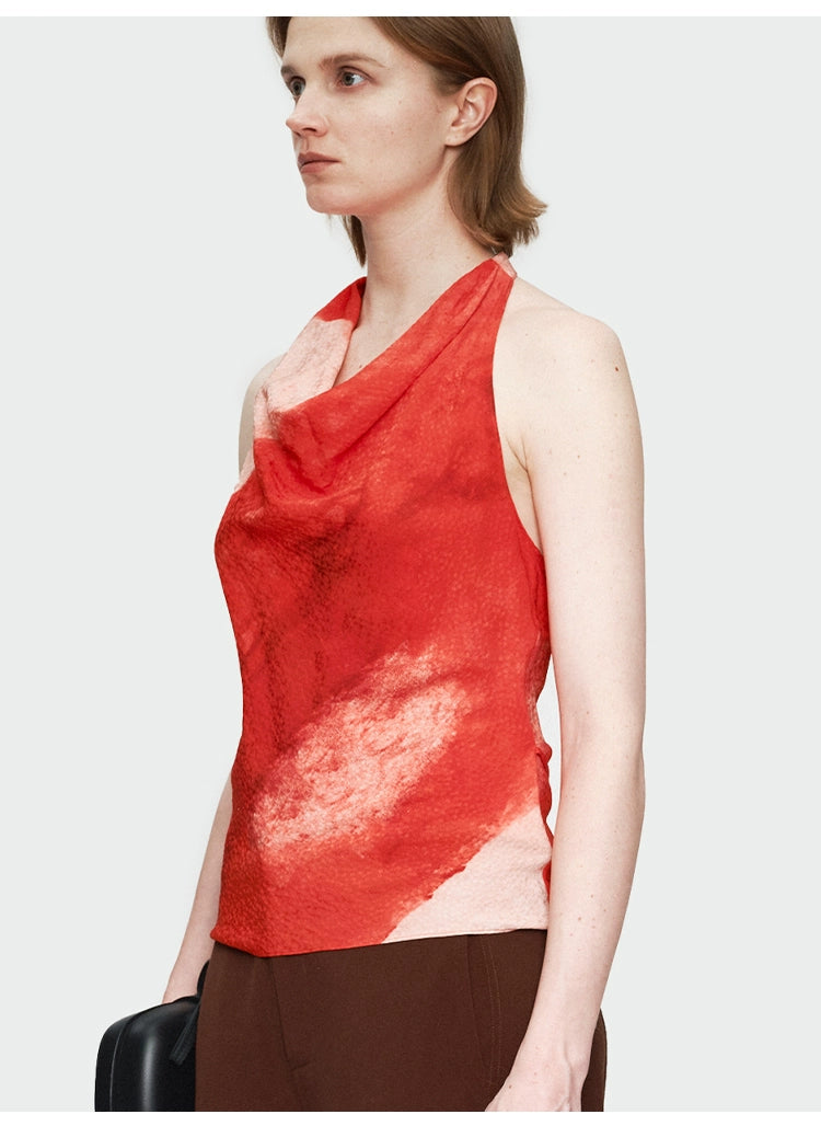 Red Print Halter Top