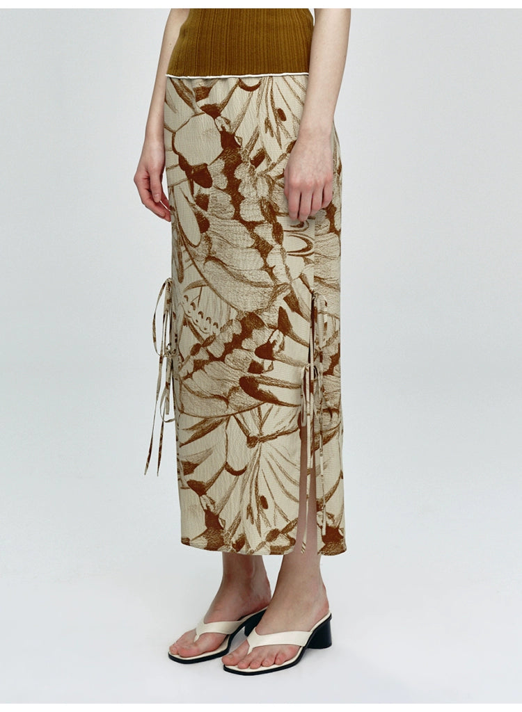 Tied Knot Butterfly Print Ankle Skirt