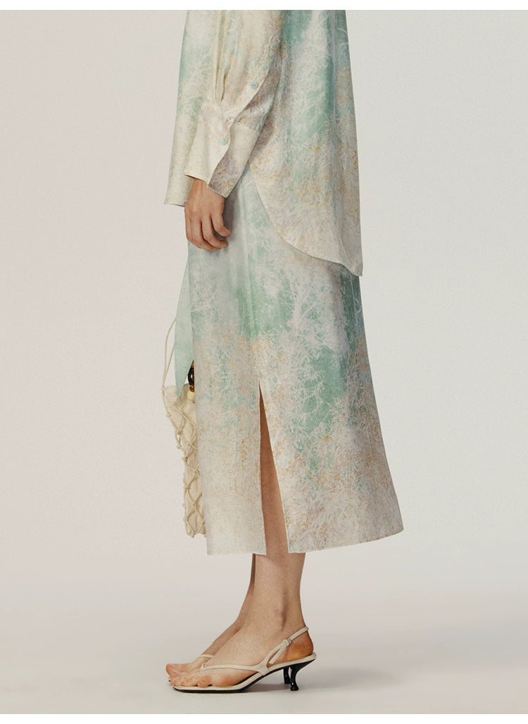 Mint Green Print Tied Skirt