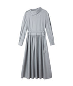 Gray Lapel Collar Lace-up Dress