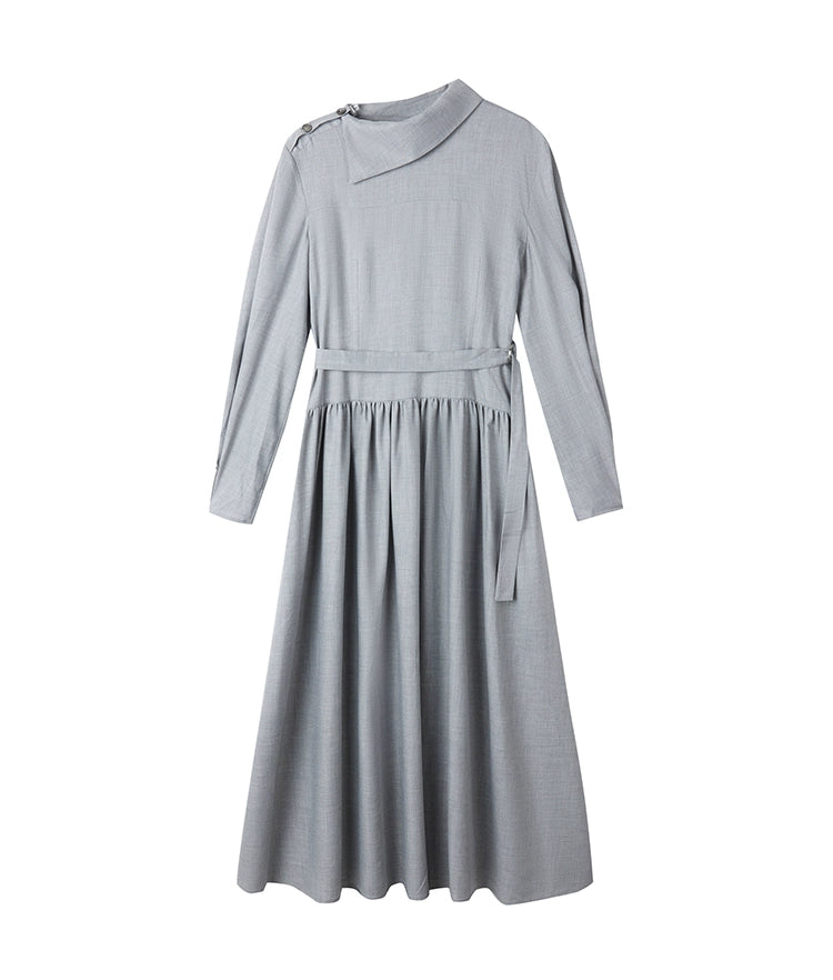 Gray Lapel Collar Lace-up Dress
