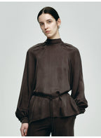 Dark Brown Turtleneck Loose Top