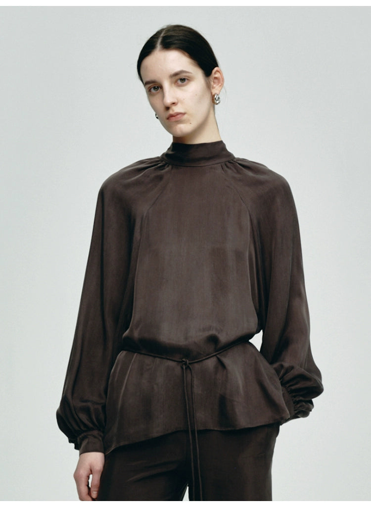 Dark Brown Turtleneck Loose Top