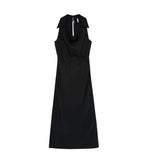 Black Swing Neck Sleeveless Lace-up Dress