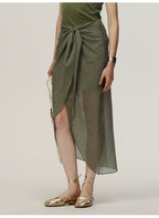 Dark Green Knot Long Skirt