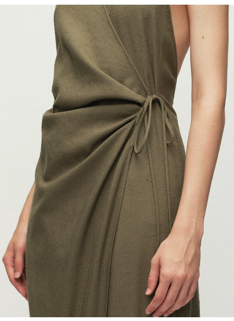 Army green Backless Sleeveless Dress