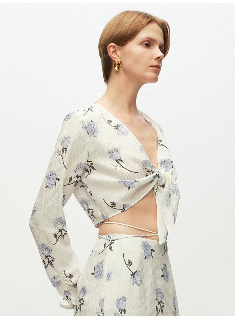 Rose Print Tied Knot Top