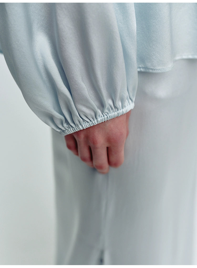 Sky Blue A-shaped Long-sleeved Blouse