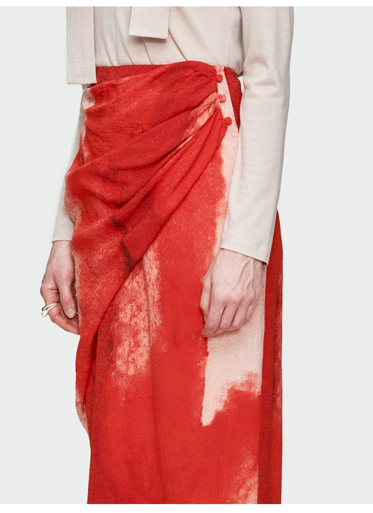 Red Print Straight Skirt