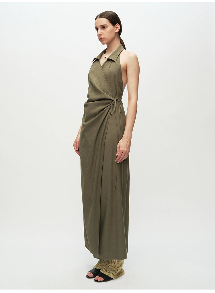 Army green Backless Sleeveless Dress