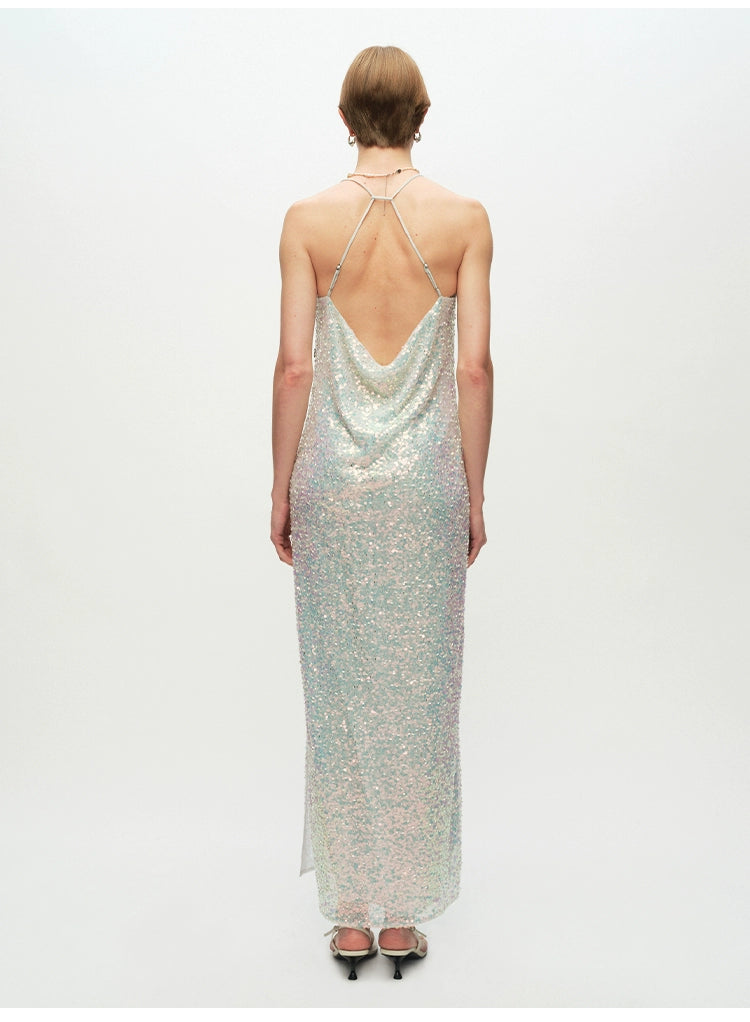 Sequins Halter Open Back Party Dress