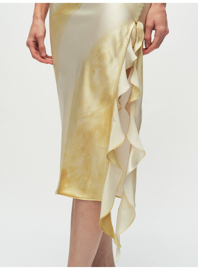 Yellow Knot Ruffled Midi Dress