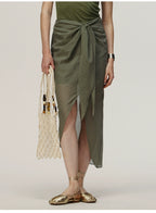 Dark Green Knot Long Skirt