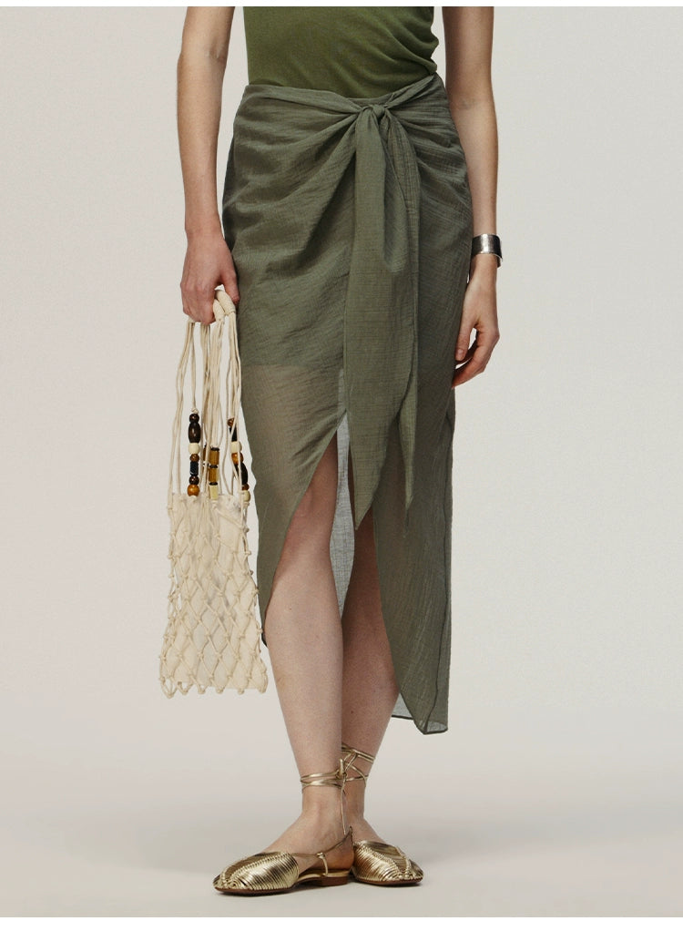 Dark Green Knot Long Skirt