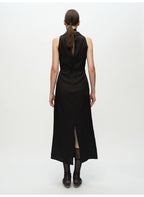 Black Swing Neck Sleeveless Lace-up Dress