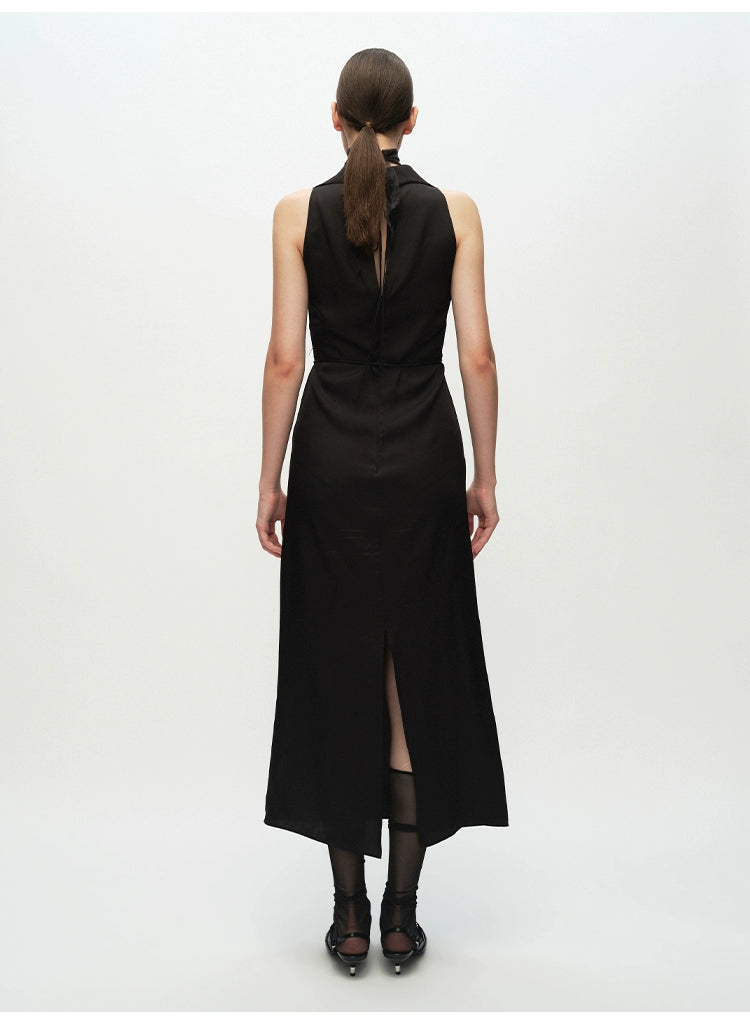 Black Swing Neck Sleeveless Lace-up Dress