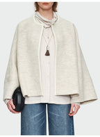 Oat Color Round Neck Coat