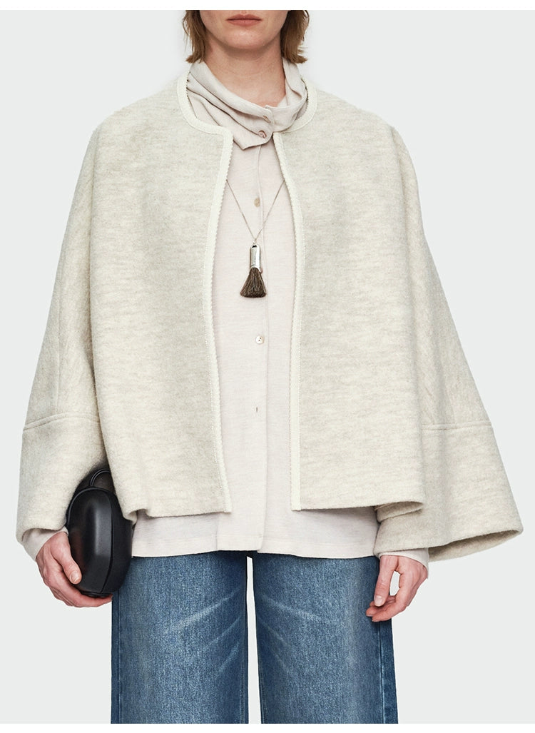 Oat Color Round Neck Coat