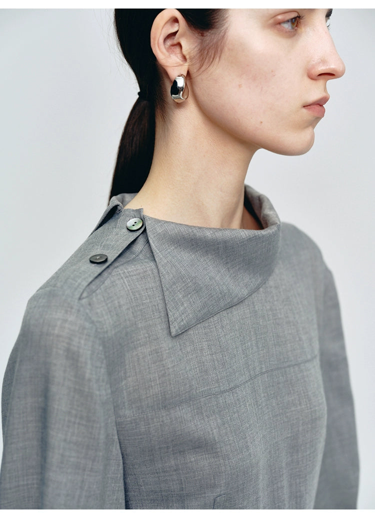 Gray Lapel Collar Lace-up Dress