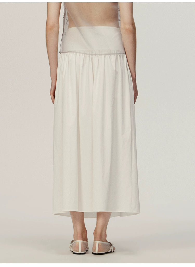 White Cotton Pleated A-shaped Skirt