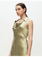 Green Swinging Collar Sleeveless Dress