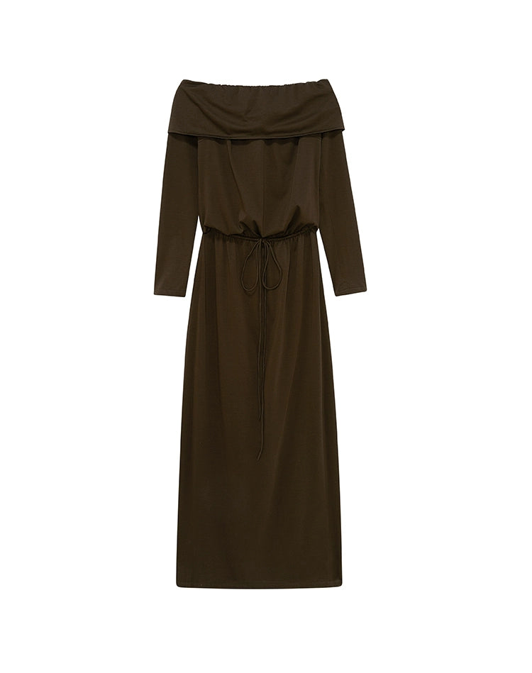 Off Shoulder Long-sleeved Knitted Dress