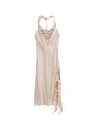 Pink Ruffled Slit Midi Dress