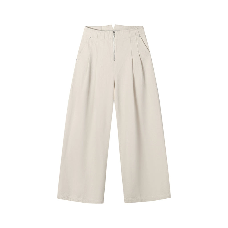White High-waisted Straight-leg Denim Trousers