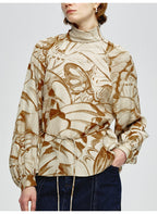 Turtleneck Butterfly Print Loose Top