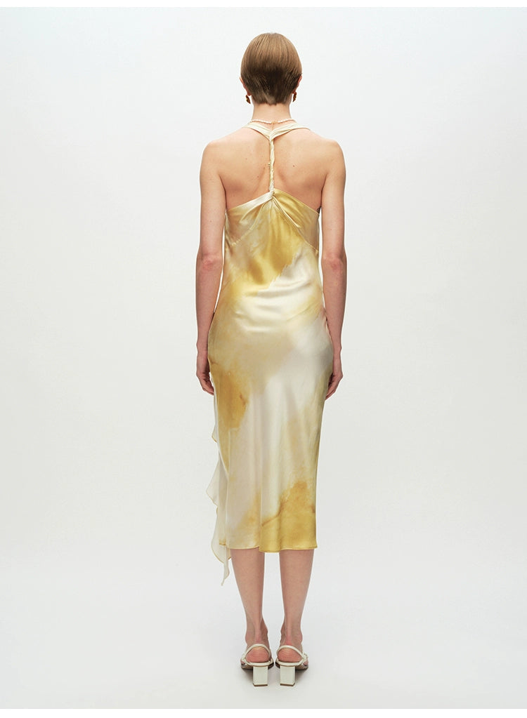 Yellow Knot Ruffled Midi Dress