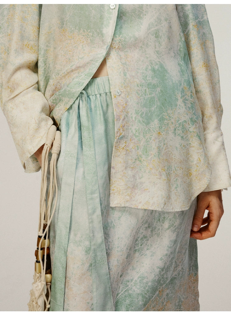 Mint Green Print Tied Skirt