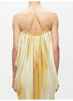 Yellow Printing Drape Suspender Dress