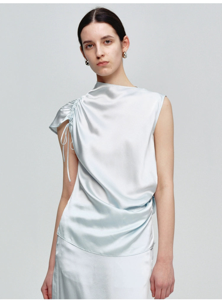 Pleated Asymmetrical Sleeveless Top