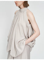 Gray Halter Pleated Top
