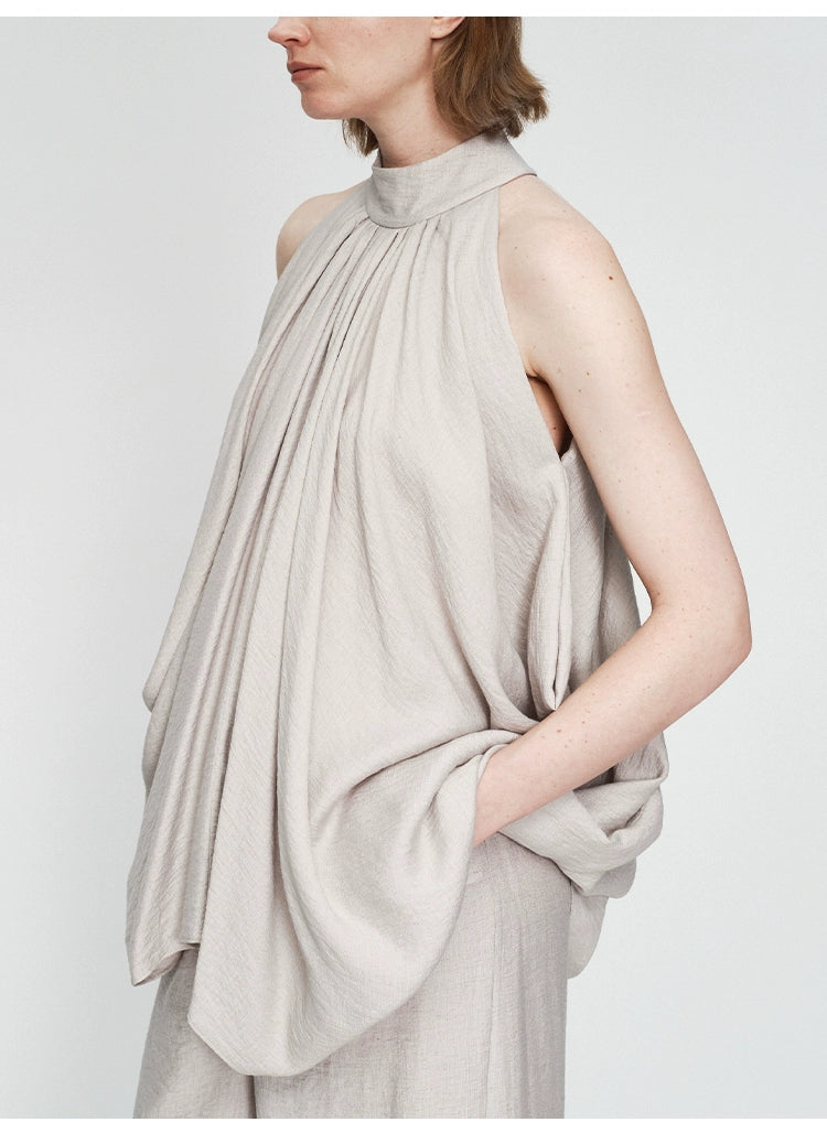 Gray Halter Pleated Top