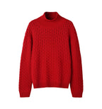 Red Plaid Woven Semi-turtleneck Pullover