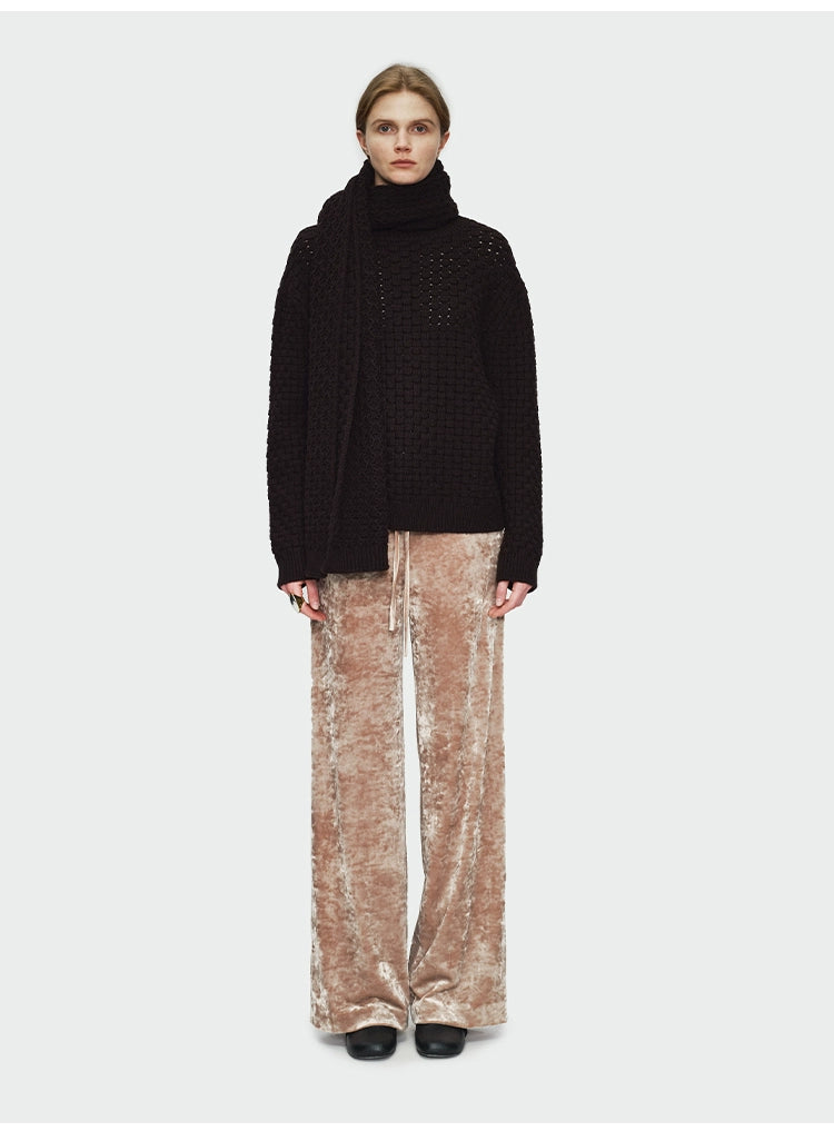 Red Plaid Woven Semi-turtleneck Pullover