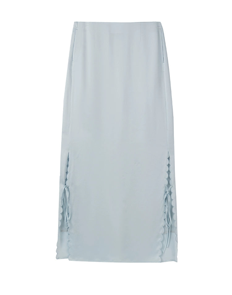 Sky Blue Wavy Tie Knot Ankle Skirt