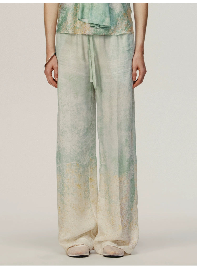 Mint green Printing Loose Trousers