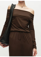 Off Shoulder Long-sleeved Knitted Dress