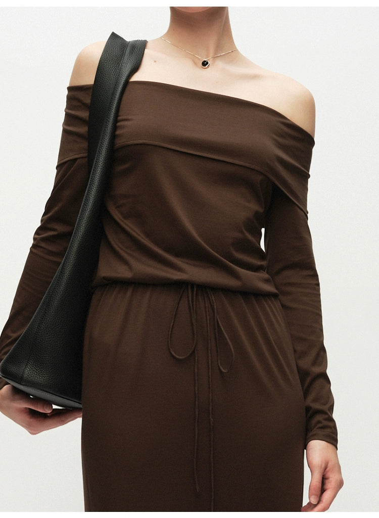 Off Shoulder Long-sleeved Knitted Dress