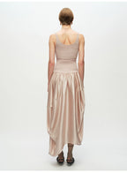 Ribbed Patchwork Silk Sleeveless Dress