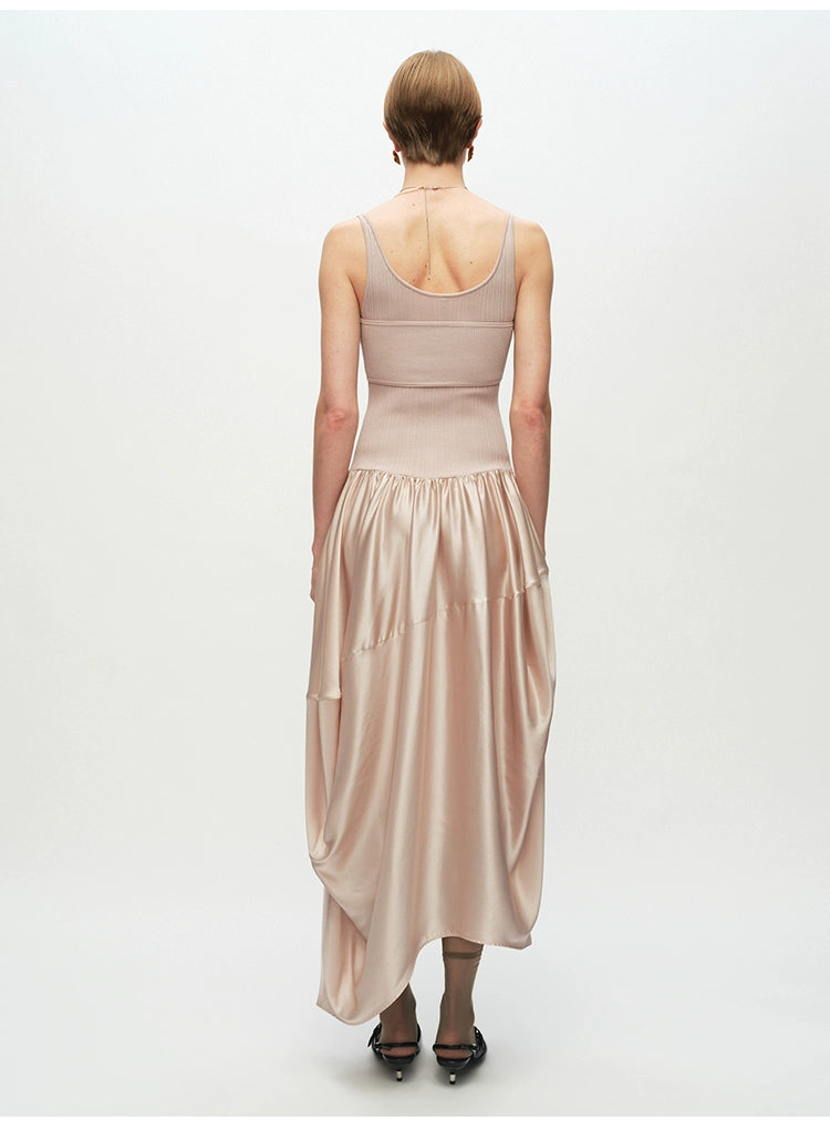 Ribbed Patchwork Silk Sleeveless Dress