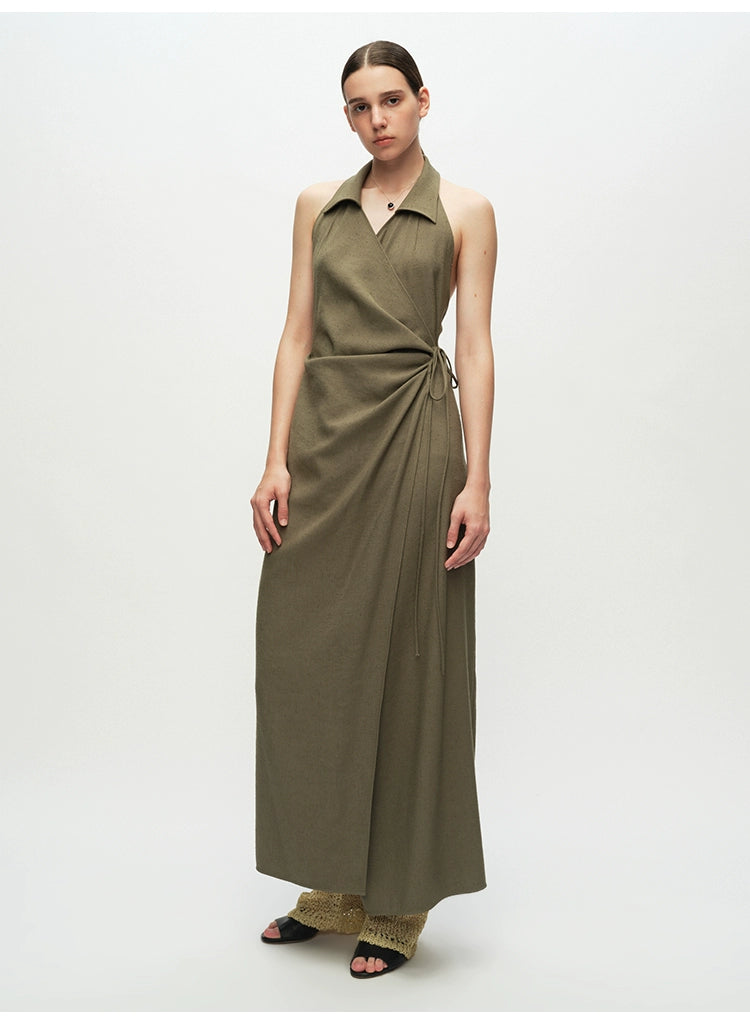 Army green Backless Sleeveless Dress