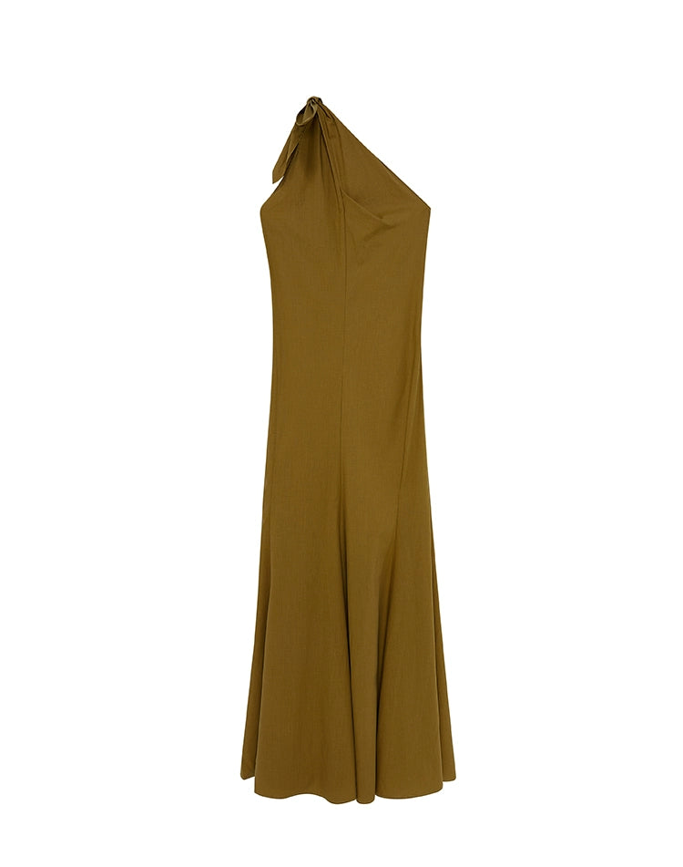 Solid One Shoulder Tie Maxi Dress