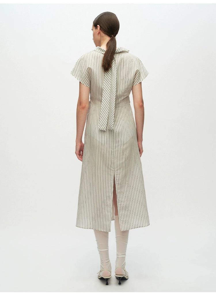 Striped Swing Neck Pleated Dress